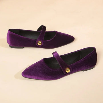 Xajzpa New Fashion Women's Pointed Toe Flat Shoes with Velvet Matte Finish Single Women Comfort Loafers Shoes Leather Mary Jane Shoes